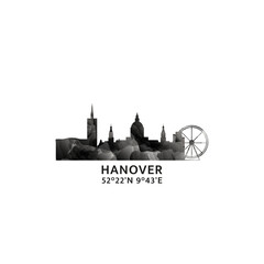 Hanover panorama, vector badge, skyline logo and icon. Germany city horizon logotype with landmarks and building silhouettes. Isolated foggy abstract gradient graphic