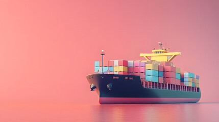 3D Cargo Ship with Goods for World Trade Day Background