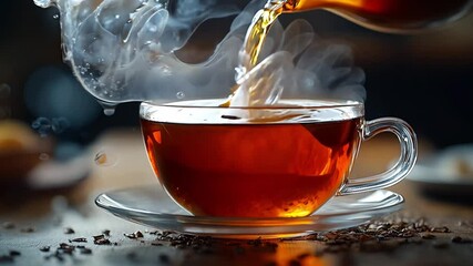 The Herbal tea is poured into a clear cup, creating a cozy atmosphere.