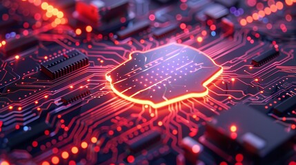 a close up of a circuit board with shield icon