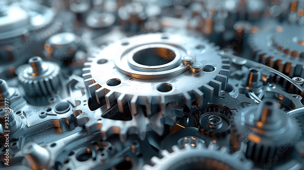 Poster Clean 3D rendering of mechanical gear with a minimal touch. Generative AI.