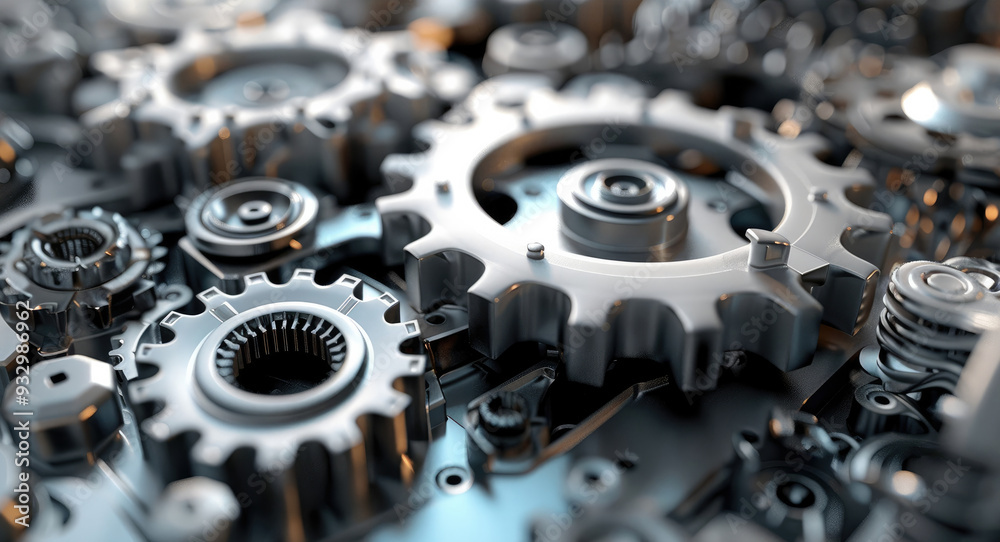 Fototapete Clean 3D rendering of mechanical gear with a minimal touch. Generative AI.
