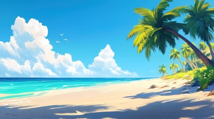 Obraz premium Tropical Paradise: Serene Beach with Palm Trees and Turquoise Water