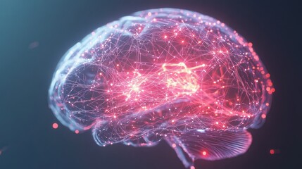 Obraz premium A brain with bright glowing neural connections, artificial intelligent