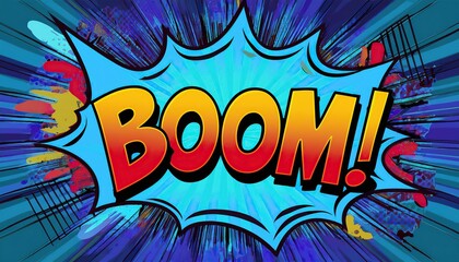 Fototapeta premium Colorful comic style explosion with boom text and dynamic background
