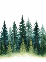 Obraz premium Stunning watercolor of a lush dense forest with tall vibrant trees and rich verdant foliage This natural serene woodland scene makes a beautiful background graphic or design element