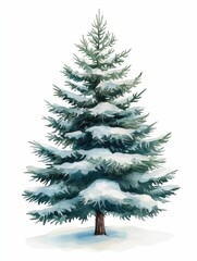 Fototapeta premium Enchanting Watercolor Forest with Snow Covered Pine Trees on White Background Beautifully illustrated winter landscape with lush foliage and serene peaceful atmosphere