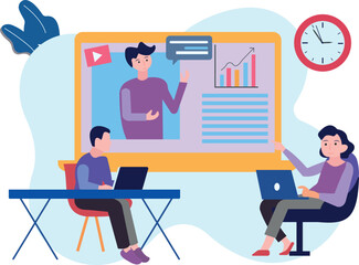 Boy and girl learning online .