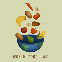 World Food Day on October 16th with meals fruits and vegetable vector illustrations poster design