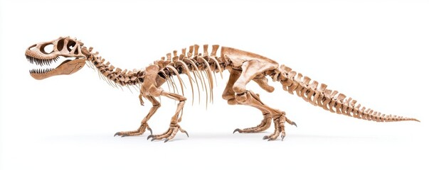 Naklejka premium fossilized dinosaur skeleton, showcasing a paleontology discovery, in earthy colors