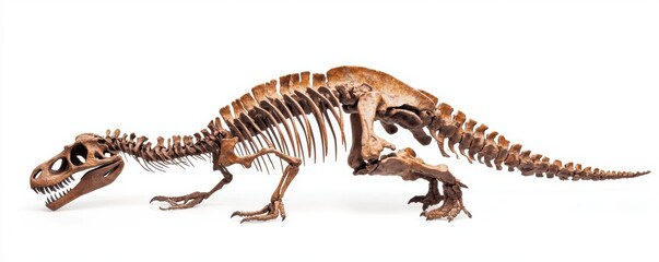 fossilized dinosaur skeleton, showcasing a paleontology discovery, in earthy colors