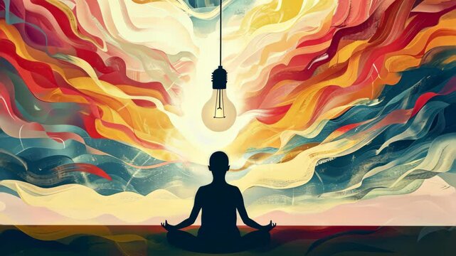 A person meditating in front of an abstract background with vibrant colors symbolizing the idea that mental health.