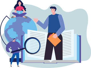 The boy is teaching the students from the book.