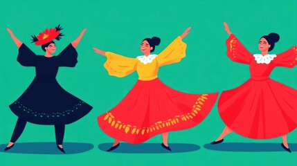 Fototapeta premium Colorful and lively of a traditional Hispanic dance performance to celebrate the vibrant cultural heritage and diversity during Hispanic Heritage Month