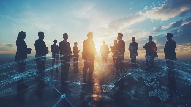 Concept of united group of business people and global communication network