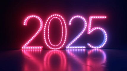 Number 2025 icon happy new year neon style light decoration icon bright electric symbol