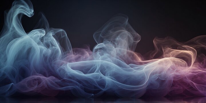 Abstract image of glowing blue and purple smoke-like waves.