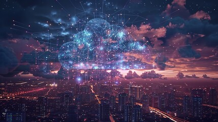 Naklejka premium futuristic cloud technology, Digital informational technology web futuristic hologram with cloud