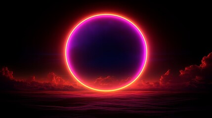 Vibrant neon sunrise over a calm ocean at dawn