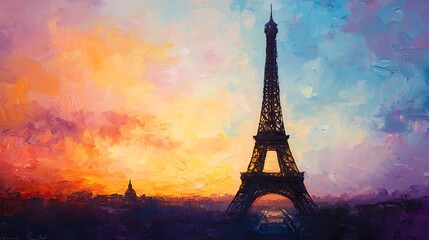 Eiffel Tower Sunset Painting: Paris, France Landscape Art