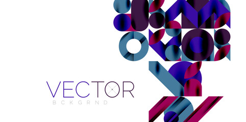 Colorful simple dynamic geometric forms circles lines and round shapes. Mosaic techno art concept. Vector Illustration For Wallpaper, Banner, Background, Card, Book Illustration, landing page