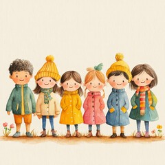 Joyful Gathering of Diverse Children in Spring