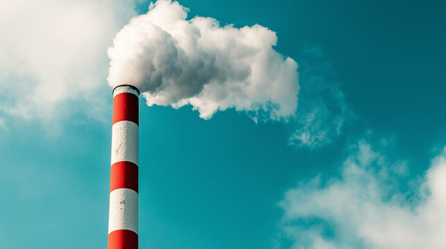 Thick smoke coming out from industrial  factory plant  chimney concept of environmental  air pollution  and carbon chemical emission 