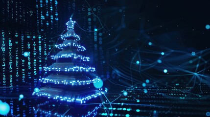 Digital Christmas Tree with Abstract Blue Lights