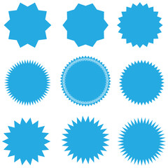 starburst, sunburst badges. Different color. Simple flat style Vintage labels. 