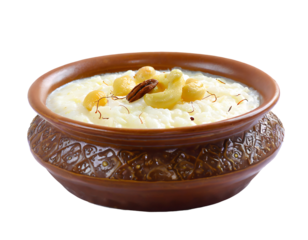 delicious kheer rice pudding on a isolated on white backgroun. Generative AI.