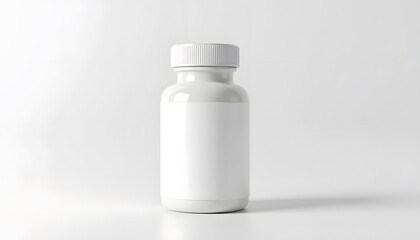 Blank White Medicine Pill Bottle with blank label on pure White Background