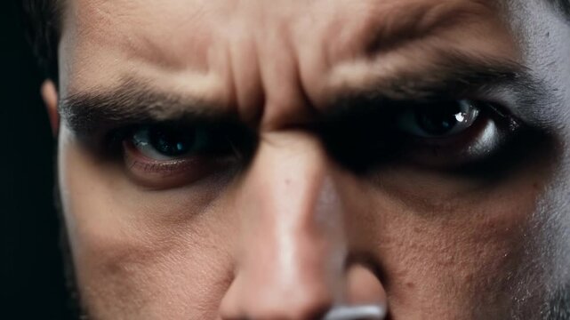 Serious man with a frowning face showing anger, frustration, and concern in a close up portrait. His intense gaze and wrinkled forehead reflect negativity and tension