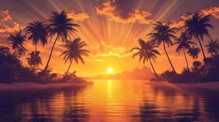 Sunset over Tropical Island.