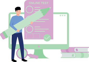 A boy is taking an online test.