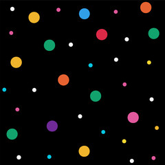 Colorful polka dots in a seamless pattern on a black background