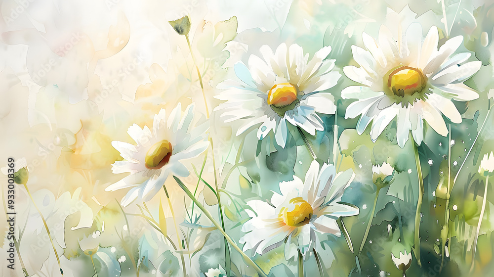 Sticker daisy watercolor art drawing style