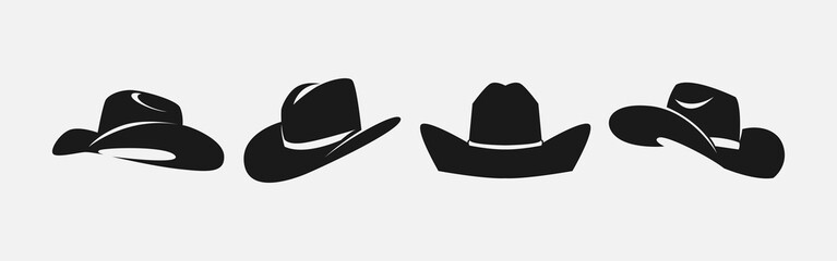 Set silhouettes of cowboy hat. Icon, logo on white background. Vector illustration.