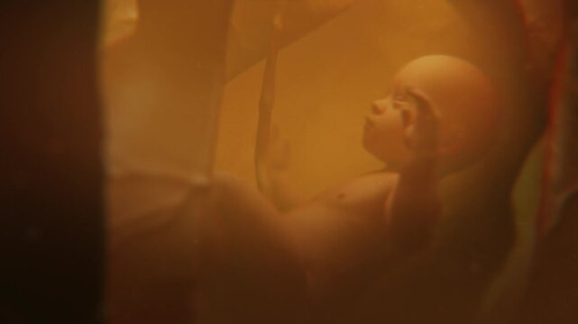 3D animated graphics of baby developing in mother womb and amniotic fluid inside abdomen. Fetal development from conception to the birth. Human reproductive system. Pregnancy and motherhood concept.