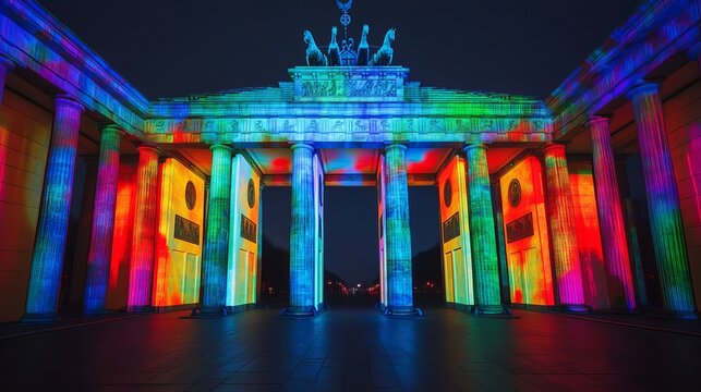 One of the video mapping projections at the Brandenburg Gate (Brandenburger Tor) in Berlin, Germany.
