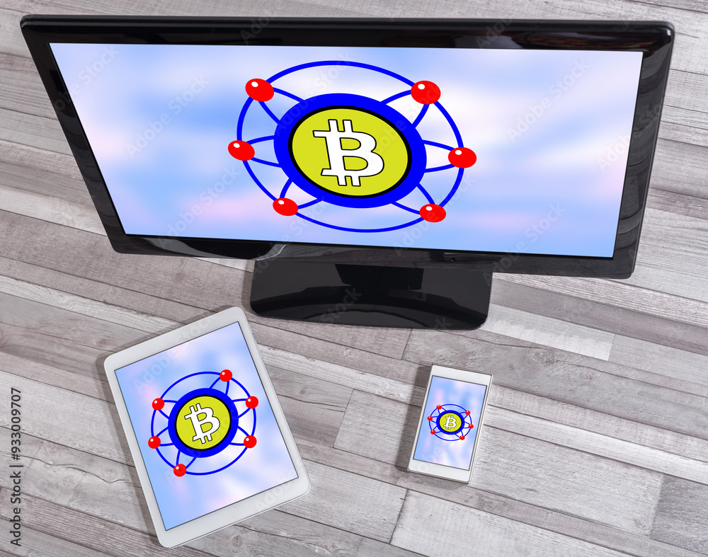 Wall mural bitcoin concept on different devices