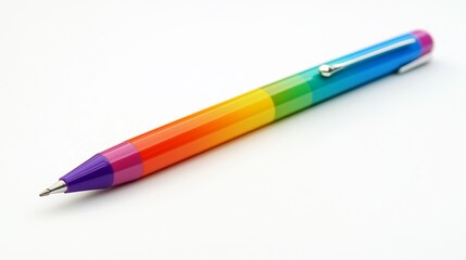 A colored pen on a white background, showcasing its vibrant ink color against the clean, neutral backdrop. 