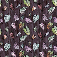 Seamless floral pattern, multi-colored distyas with a white outline on a dark background.