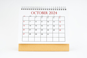 October 2024 desktop calendar isolated on white background, Planing or appointment.