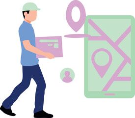 The delivery boy is delivering the parcel.