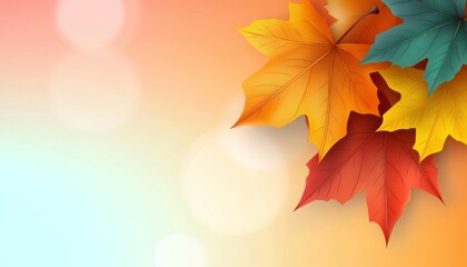 Autumn background with colorful leaves and sun rays