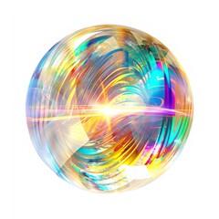 A vibrant and colorful abstract sphere bursting with swirling patterns and radiant light. The interplay of colors and reflections creates a mesmerizing visual effect that captures the imagination