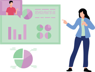 The girl is working on a business chart.