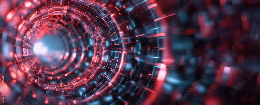 Wall mural abstract background with a technological look, formed by geometric shapes that create a tunnel lit w