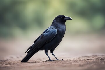  Cape crow bird blurry nature background, Ai Generated