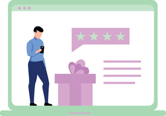 The guy is giving star rating.